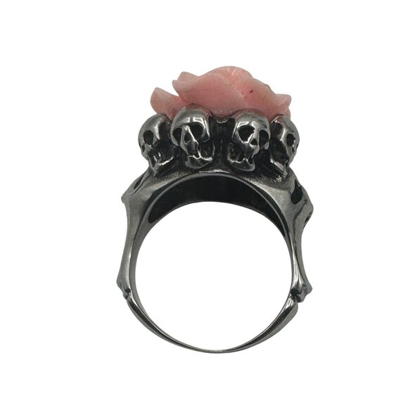 Gothic Pink Rose Skull-Themed Ring With Silver Band - Picture 7 of 7